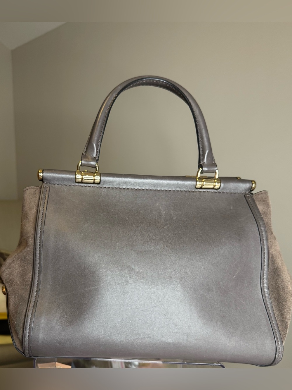Coach Large Drifter Chocolate Suede & Pebbled Gold Hardware - Picture 3 of 10